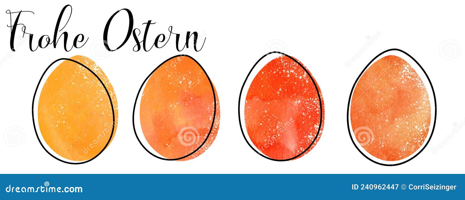 frohe ostern hintergrund banner panorama gruÃÅ¸karte vorlage- orange rote ostereier aquarell wasserfarben set und handgeschriebener